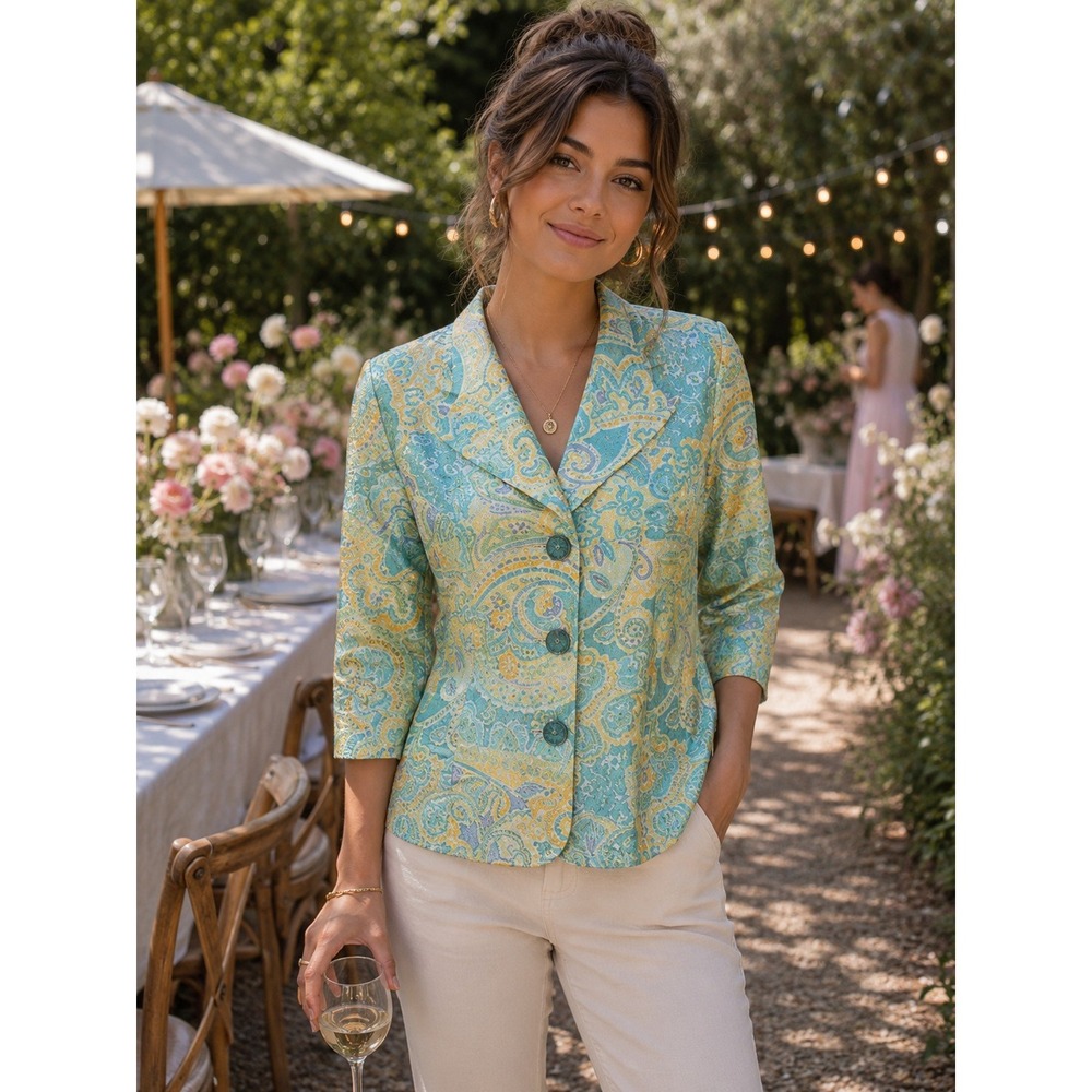 Sharon Young Size 8 Multicolor Blazer Paisley Spring Easter -1411